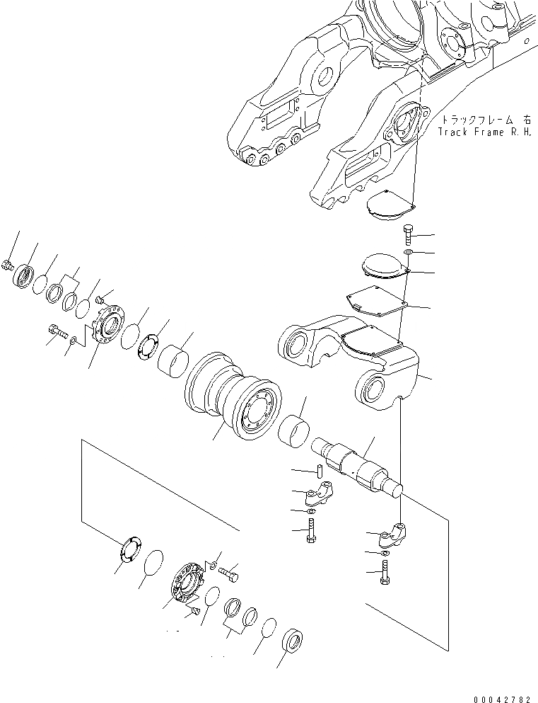 Схема запчастей Komatsu D275A-5R - ГУСЕНИЧНАЯ РАМА (ПЕРВ. ТЕЛЕЖКА) (С ОДИНОЧН. ОПОРНЫЙ КАТОК) (ПРАВ.)(№-) ХОДОВАЯ