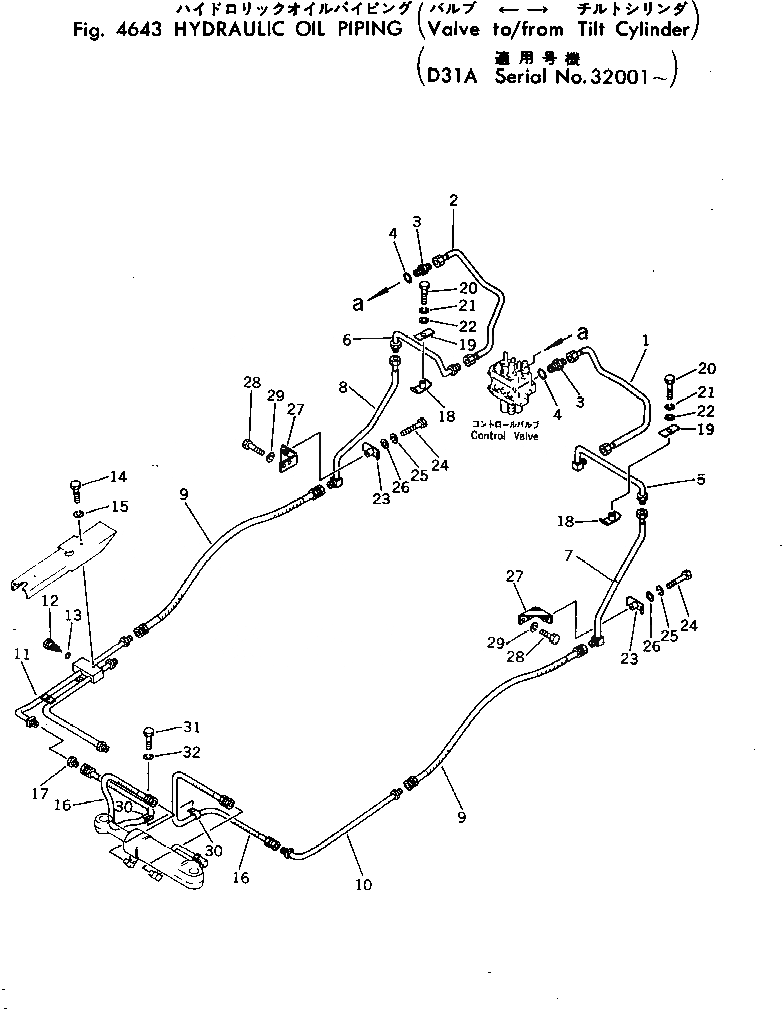 Схема запчастей Komatsu D31A-17 - ГИДРАВЛ МАСЛОПРОВОДЯЩАЯ ЛИНИЯ (КЛАПАН TO/FROM ЦИЛИНДР ПЕРЕКОСА) УПРАВЛ-Е РАБОЧИМ ОБОРУДОВАНИЕМ