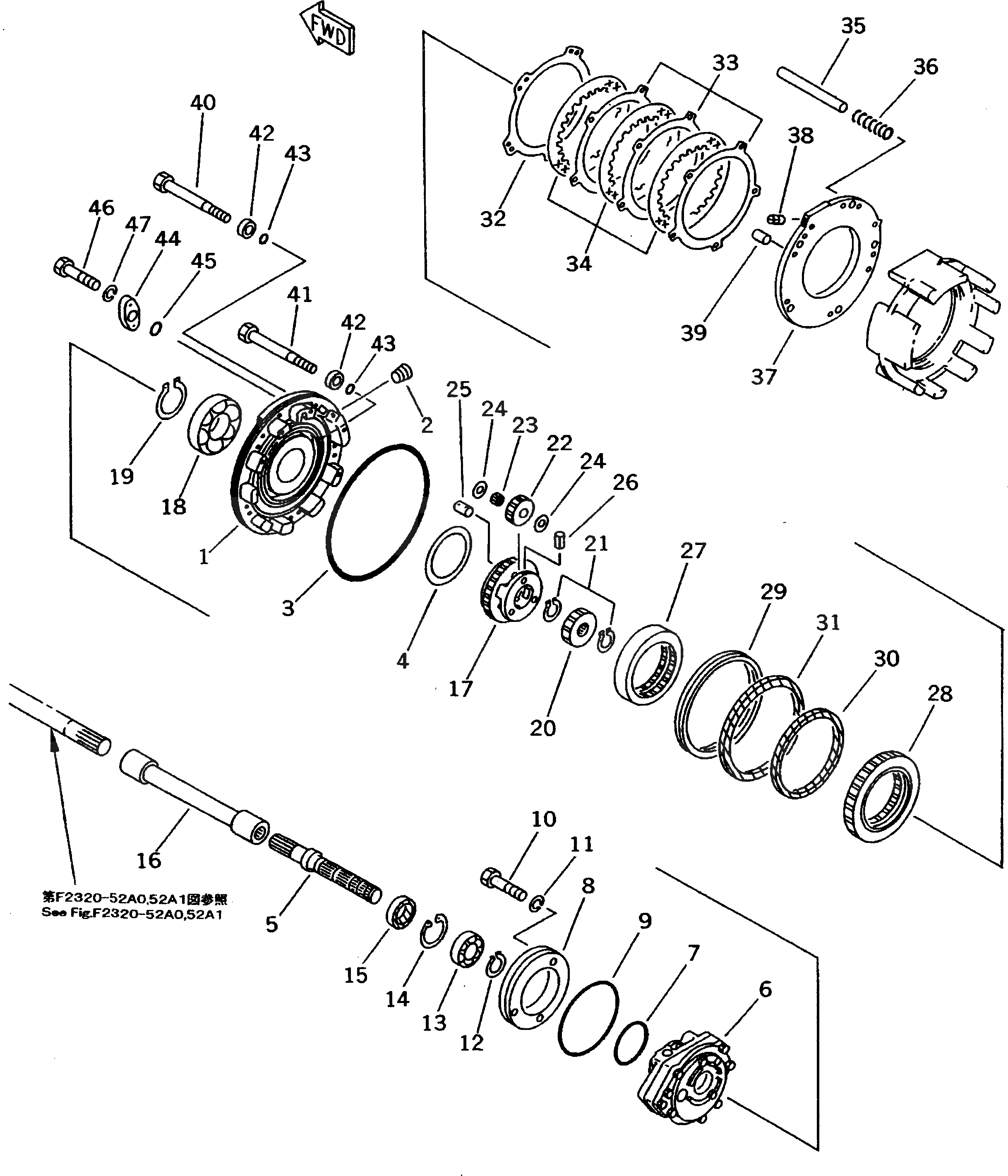 Схема запчастей Komatsu D31AM-20 - ТЯГОВ. ЛЕБЕДКА (ПЕРЕКРУТКА МУФТА /) РАБОЧЕЕ ОБОРУДОВАНИЕ