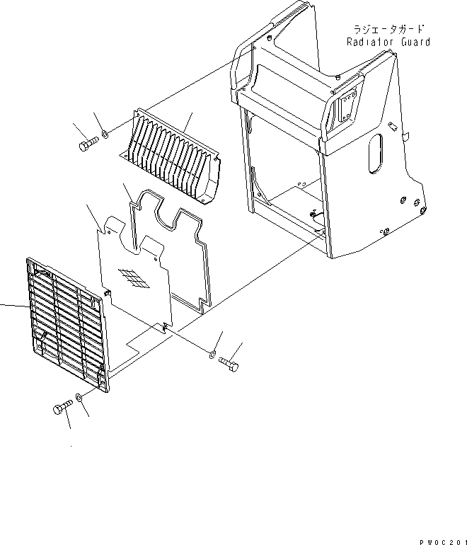 Схема запчастей Komatsu D31EX-21 - ЗАСЛОНКА РАДИАТОРА (РЕШЕТКА) ЧАСТИ КОРПУСА