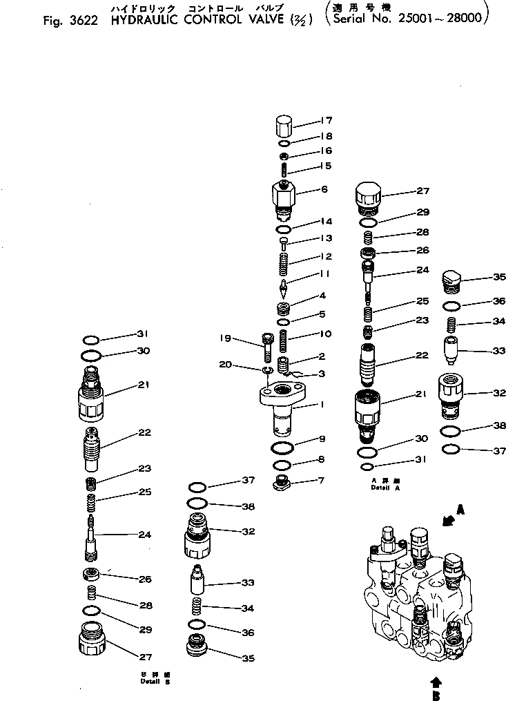 Схема запчастей Komatsu D31P-16A - ГИДРАВЛ УПРАВЛЯЮЩ. КЛАПАН (/)(№-8) УПРАВЛ-Е РАБОЧИМ ОБОРУДОВАНИЕМ