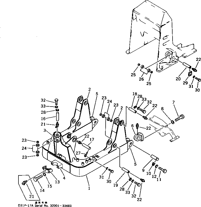 Схема запчастей Komatsu D31P-17A - РАМА (ДЛЯ ANGLE НАКЛОН. ОТВАЛ) РАБОЧЕЕ ОБОРУДОВАНИЕ
