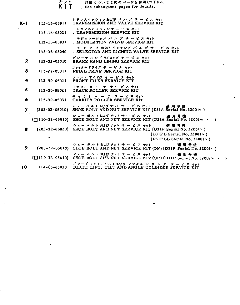 Схема запчастей Komatsu D31P-17 - КОМПЛЕКТ ИНСТРУМЕНТ И РЕМКОМПЛЕКТЫ