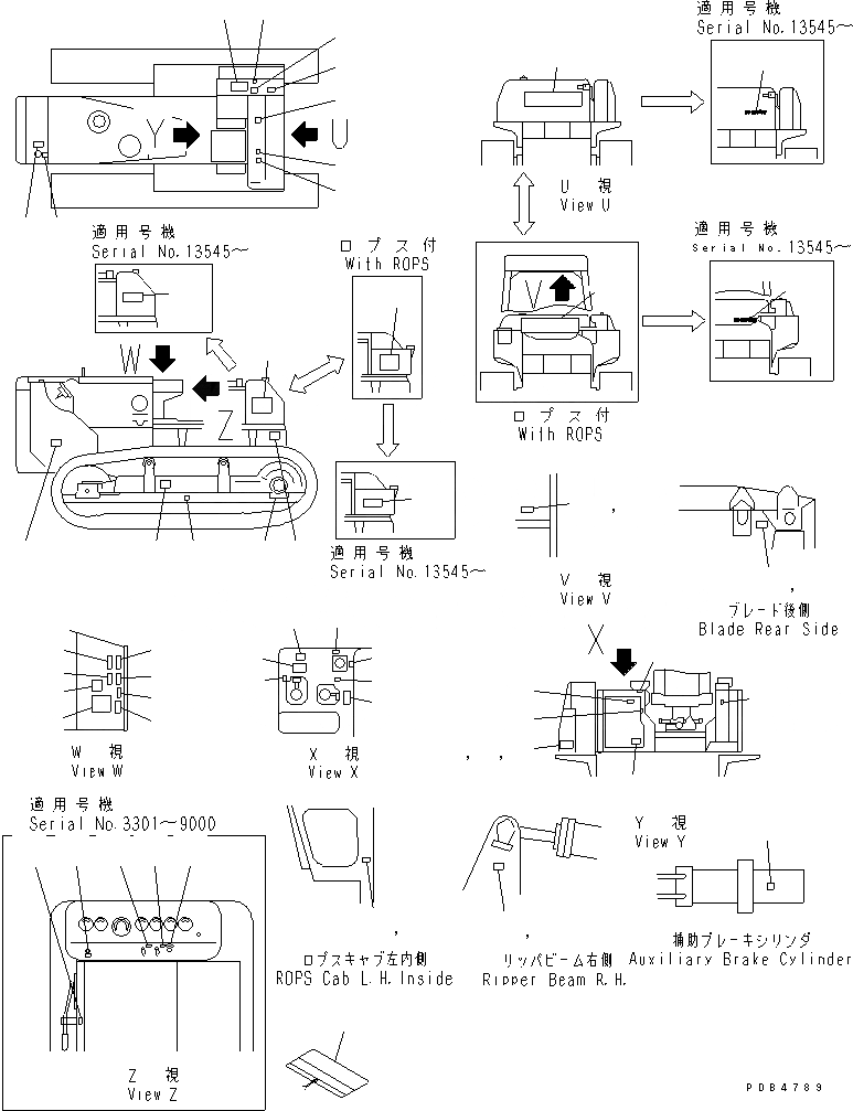 Схема запчастей Komatsu D355A-3 - МАРКИРОВКА (ЯПОН.)(№-) ЧАСТИ КОРПУСА