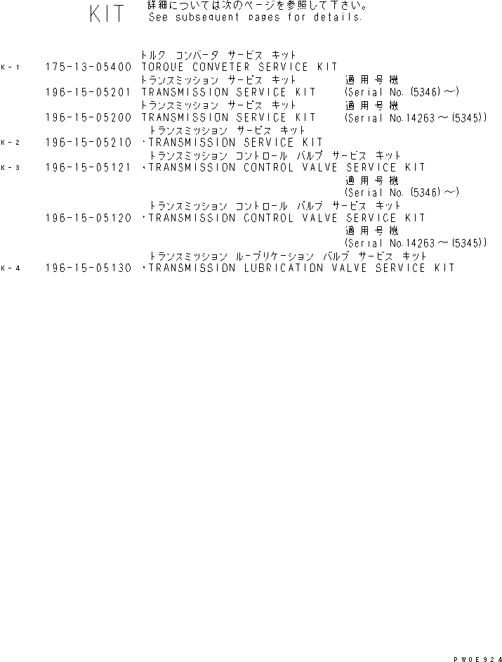 Схема запчастей Komatsu D355C-3 - РЕМ. КОМПЛЕКТЫ ОСНОВН. КОМПОНЕНТЫ И РЕМКОМПЛЕКТЫ