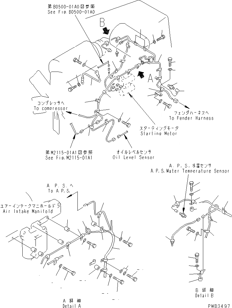 Схема запчастей Komatsu D375A-3A - ОСНОВН. Э/ПРОВОДКА КОМПОНЕНТЫ ДВИГАТЕЛЯ