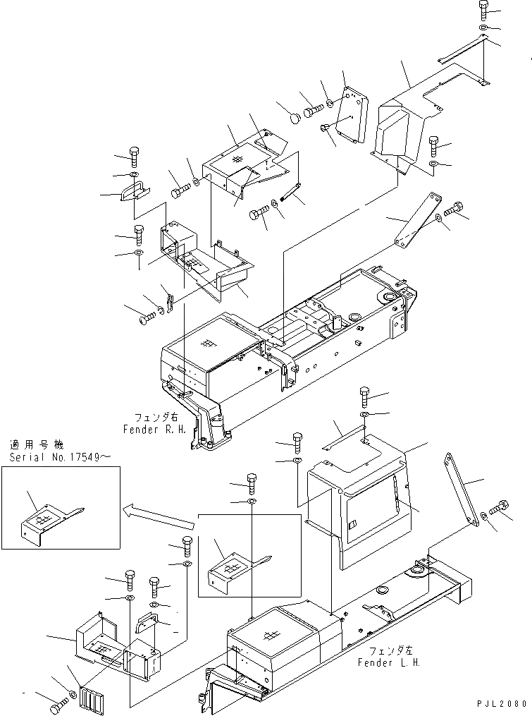 Схема запчастей Komatsu D375A-3A - КРЫЛО (ДЛЯ EC И JAPAN) (/) (ДЛЯ VISCOUS КРЕПЛЕНИЕ )(№7-) ЧАСТИ КОРПУСА