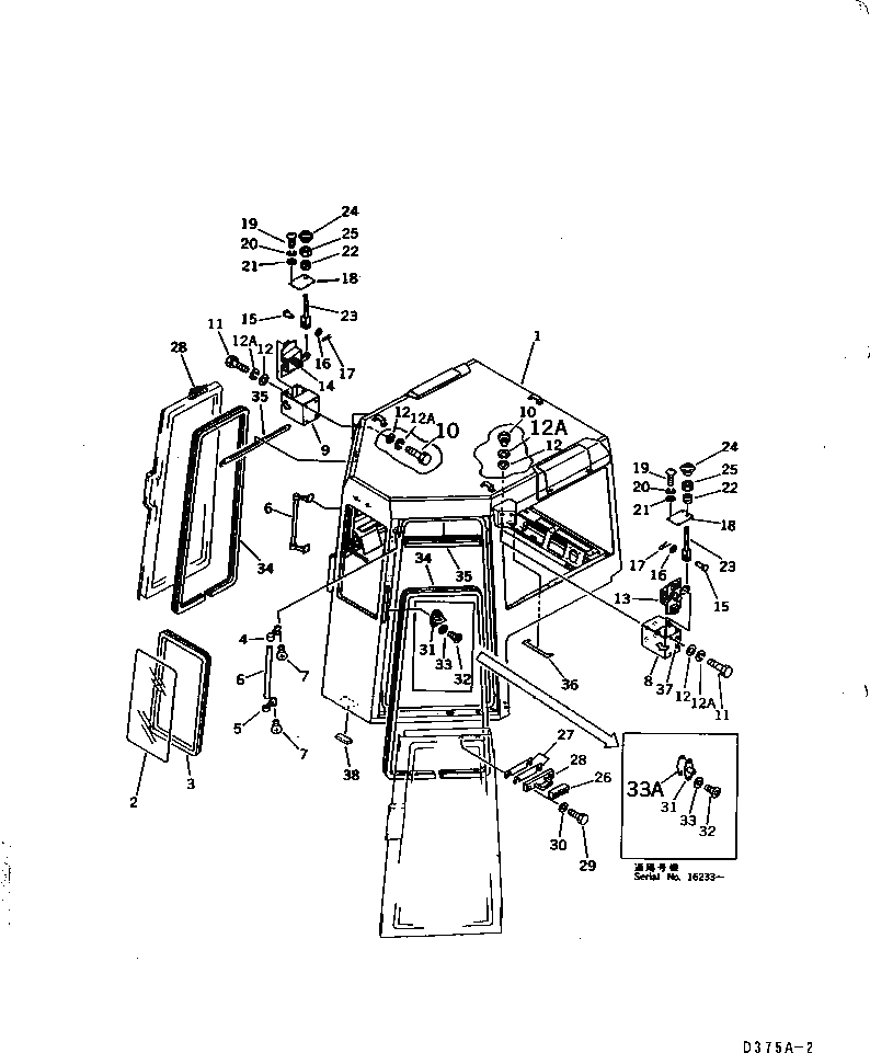 Схема запчастей Komatsu D375A-2 - СТАЛЬНАЯ КАБИНА (/) (КОРПУС И ПЕРЕДН. СТЕКЛО) ЧАСТИ КОРПУСА