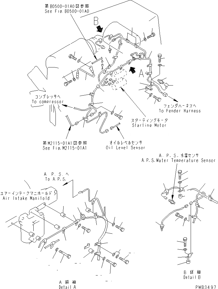 Схема запчастей Komatsu D375A-3 - ОСНОВН. Э/ПРОВОДКА КОМПОНЕНТЫ ДВИГАТЕЛЯ