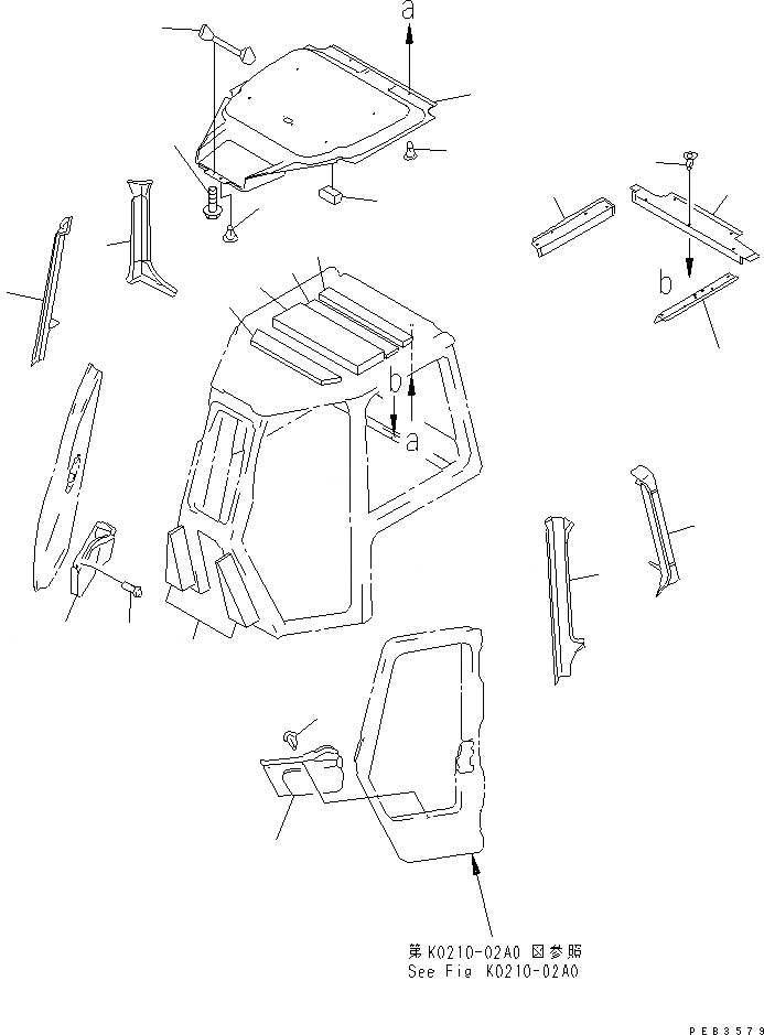 Схема запчастей Komatsu D375A-3 - КАБИНА (ОБЛИЦОВКА ПОТОЛКА) (ДЛЯ AM РАДИО) КАБИНА ОПЕРАТОРА И СИСТЕМА УПРАВЛЕНИЯ