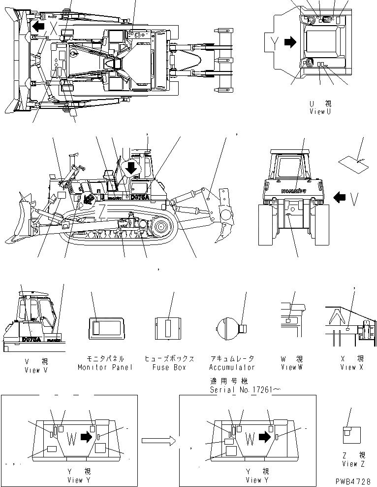 Схема запчастей Komatsu D375A-3 - МАРКИРОВКА (АНГЛ. И ЕС)(№7-77) МАРКИРОВКА