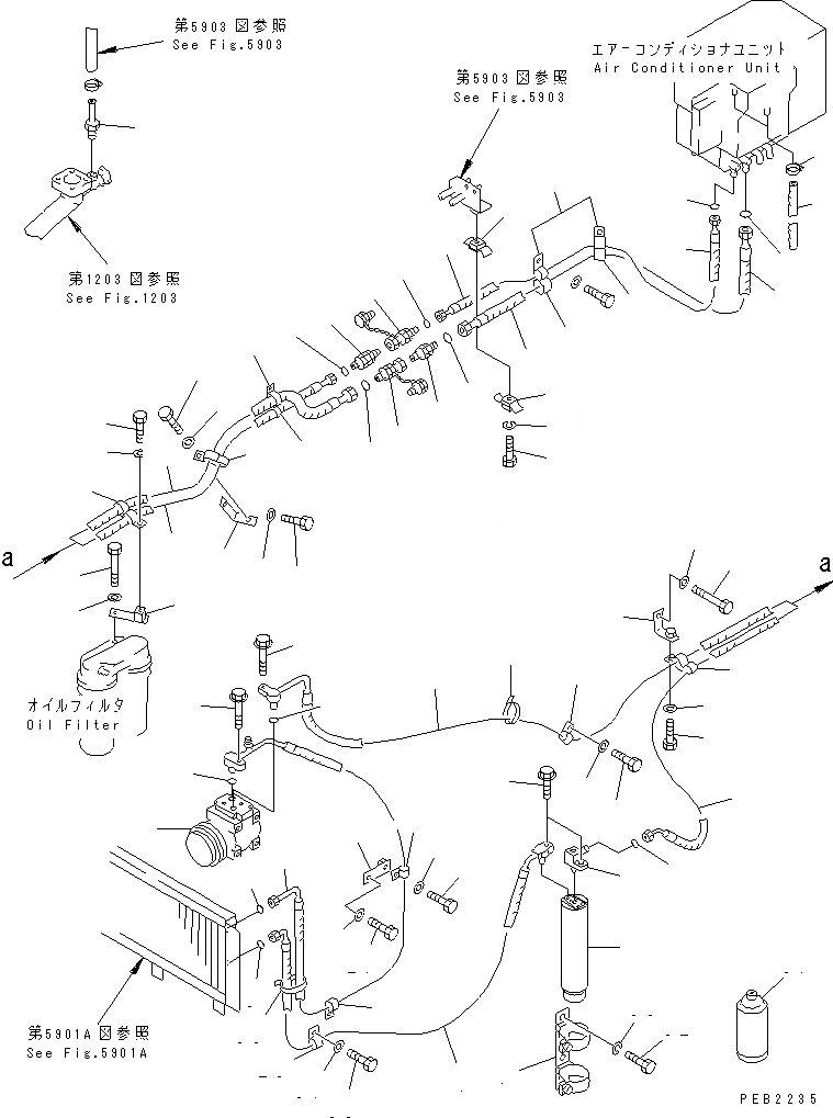 Схема запчастей Komatsu D375A-2 - ТРУБКИ КОНДИЦИОНЕРА (ОХЛАДИТЕЛЬ ЛИНИЯ)(№9-) ЧАСТИ КОРПУСА