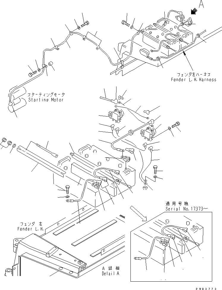 Схема запчастей Komatsu D375A-3-01 - ДЕРЖАТЕЛЬ АККУМ. И ПРОВОДКА СТАРТЕРА ЭЛЕКТРИКА