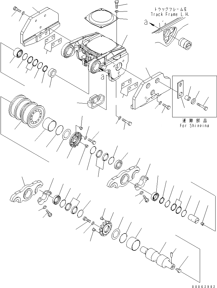 Схема запчастей Komatsu D375A-5E0 - ГУСЕНИЧНАЯ РАМА (ОПОРНЫЙ КАТОК И ТЕЛЕЖКА) (ЛЕВ.) (ДЛЯ ПОЛН. ЗАЩИТА КАТКОВ 4)(№8-) ХОДОВАЯ