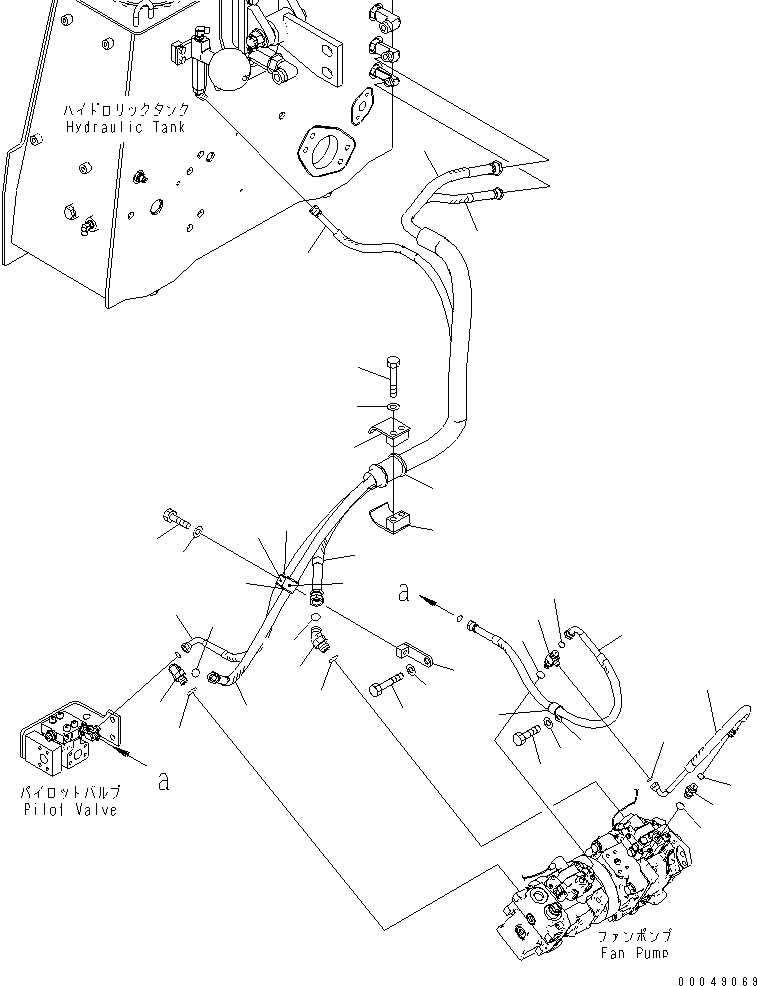 Схема запчастей Komatsu D375A-5 - ПРИВОД ВЕНТИЛЯТОРА ЛИНИЯ (ВОЗВРАТН. ЛИНИЯ) ГИДРАВЛИКА