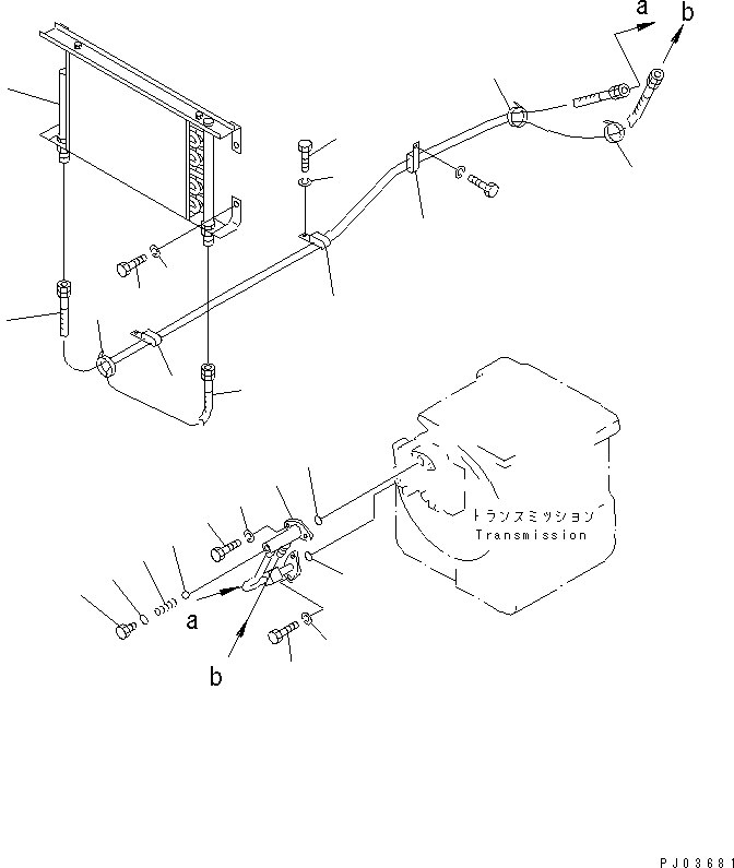 Схема запчастей Komatsu D37A-5 - ЛИНИИ МАСЛООХЛАДИТЕЛЯ СИЛОВАЯ ПЕРЕДАЧА И КОНЕЧНАЯ ПЕРЕДАЧА
