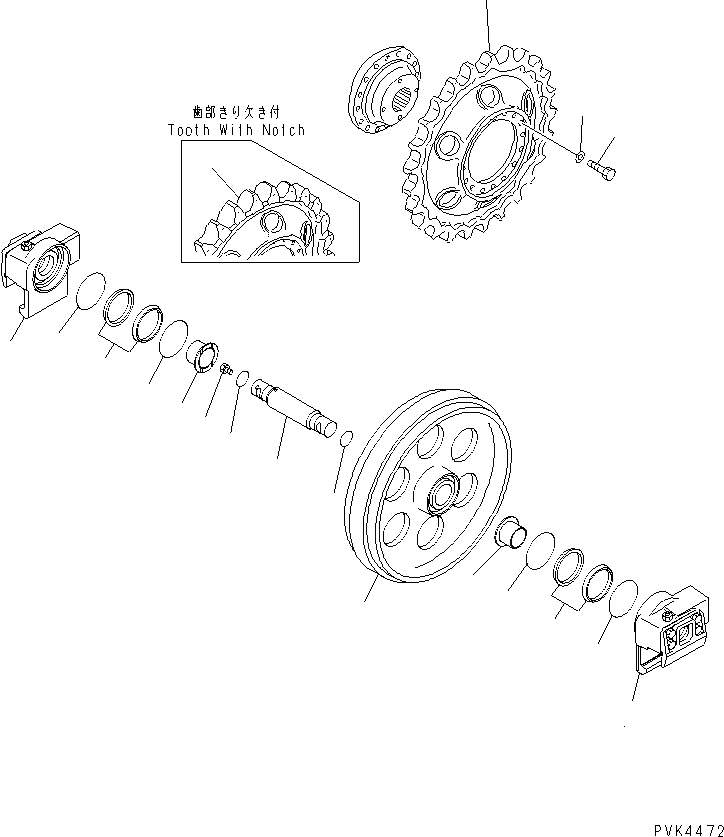 Схема запчастей Komatsu D37A-5 - ПЕРЕДН. ЛЕНИВЕЦ И ЗВЕЗДОЧКА(№78-) ЧАСТИ BOOK