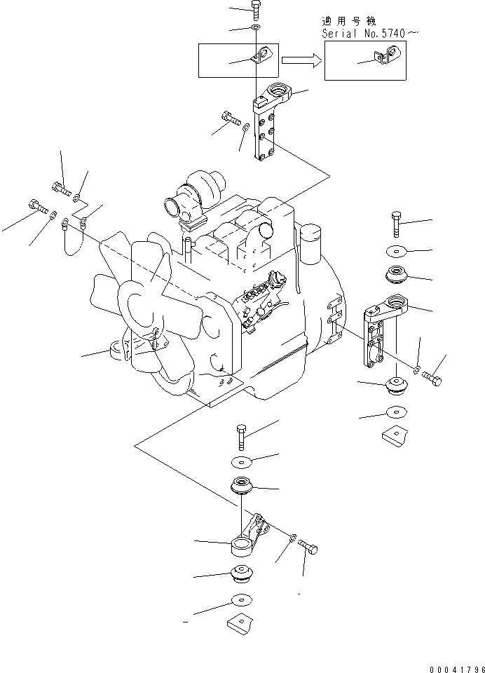 Схема запчастей Komatsu D37EX-21A - КРЕПЛЕНИЕ ДВИГАТЕЛЯ КОМПОНЕНТЫ ДВИГАТЕЛЯ