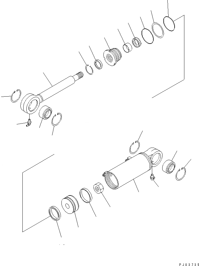 Схема запчастей Komatsu D37P-5A - ЦИЛИНДР ПЕРЕКОСА ОСНОВН. КОМПОНЕНТЫ И РЕМКОМПЛЕКТЫ