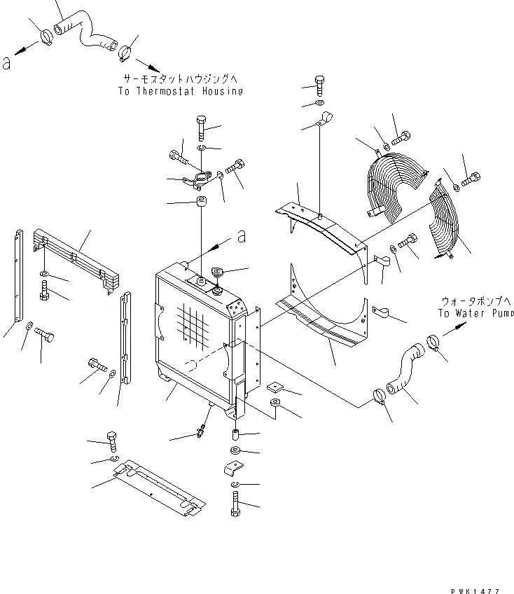 Схема запчастей Komatsu D37PG-5A - РАДИАТОР И ТРУБЫ(№-) СИСТЕМА ОХЛАЖДЕНИЯ