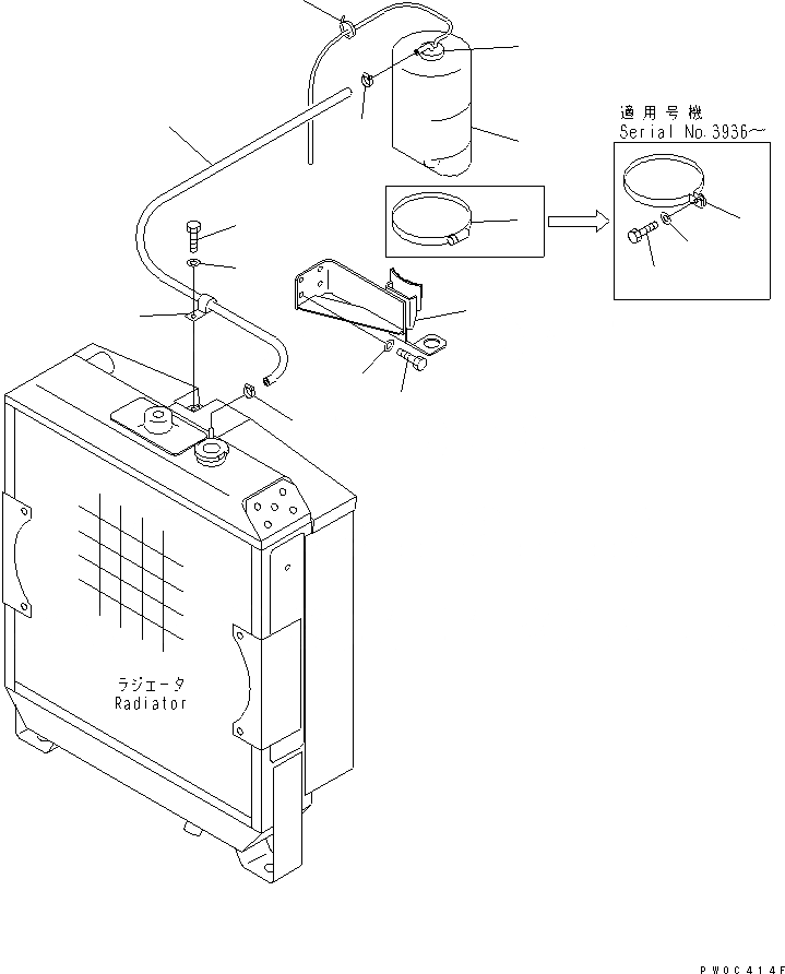 Схема запчастей Komatsu D37PG-5A - РАДИАТОР ВТОРИЧН. БАК И ТРУБЫ (ДЛЯ ЯПОН.)(№-) СИСТЕМА ОХЛАЖДЕНИЯ