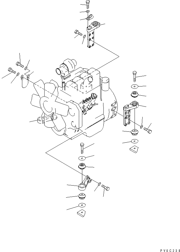 Схема запчастей Komatsu D37PX-21A-M - КРЕПЛЕНИЕ ДВИГАТЕЛЯ КОМПОНЕНТЫ ДВИГАТЕЛЯ
