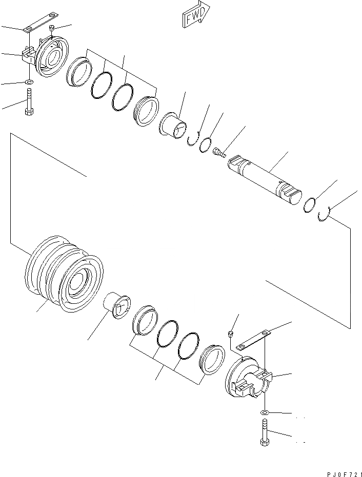Схема запчастей Komatsu D37PX-21A - ОПОРНЫЙ КАТОК (ДВОЙН. РОЛИК) (ДЛЯ ДВУБОРТН.) ХОДОВАЯ