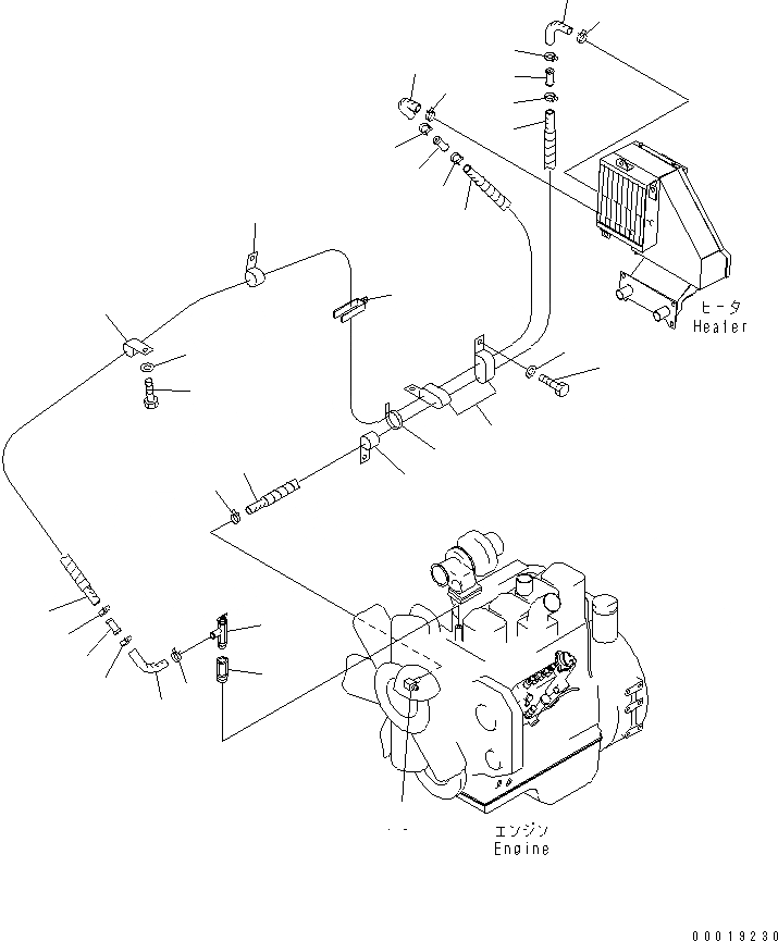Схема запчастей Komatsu D39EX-21A - ОБОГРЕВАТЕЛЬ. (ТРУБЫ) КОМПОНЕНТЫ ДВИГАТЕЛЯ