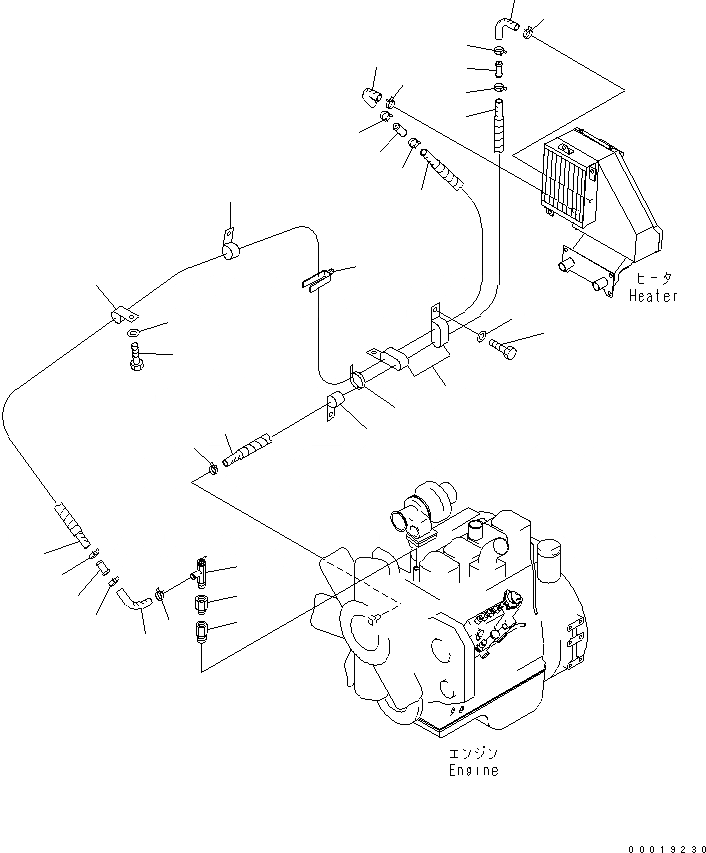 Схема запчастей Komatsu D39EX-21A-M - ОБОГРЕВАТЕЛЬ. (ТРУБЫ) КОМПОНЕНТЫ ДВИГАТЕЛЯ