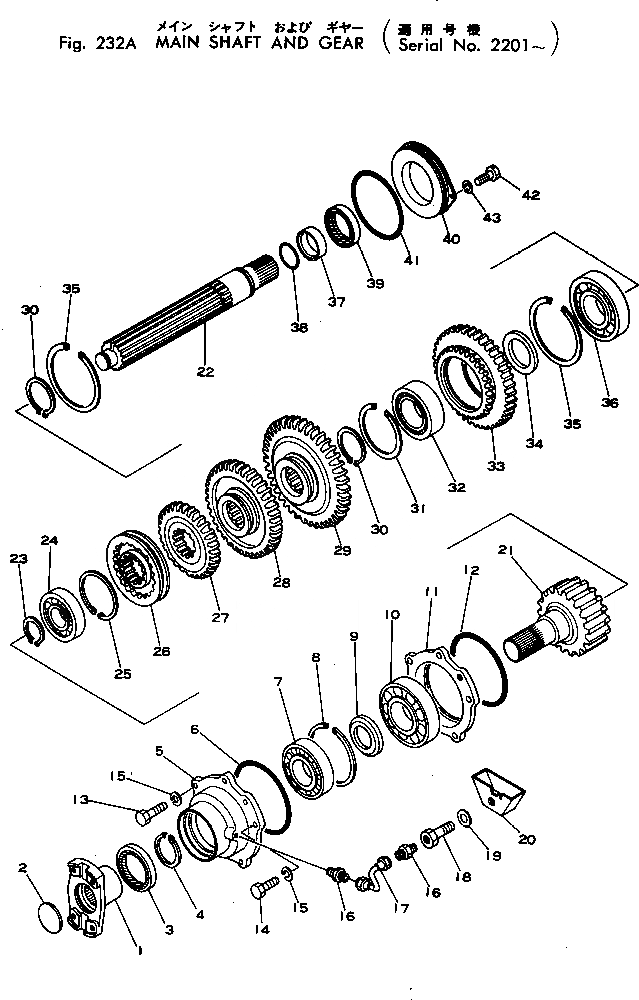 Схема запчастей Komatsu D40A-1 - ОСНОВН. ВАЛ И ПРИВОД(№-) ОСНОВН. МУФТА И ТРАНСМИССИЯ