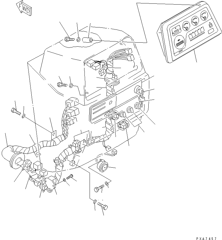 Схема запчастей Komatsu D41E-6K - ПРИБОРНАЯ ПАНЕЛЬ (ПАНЕЛЬ И ЭЛЕКТРОПРОВОДКА) (С КОНДИЦИОНЕРОМ)(№-) КАБИНА ОПЕРАТОРА И СИСТЕМА УПРАВЛЕНИЯ