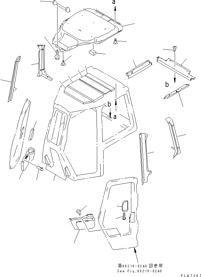 Схема запчастей Komatsu D41E-6 - КАБИНА (ОБЛИЦОВКА ПОТОЛКА) (LEGULATION OF EC INCLUSION)(№B-B) КАБИНА ОПЕРАТОРА И СИСТЕМА УПРАВЛЕНИЯ