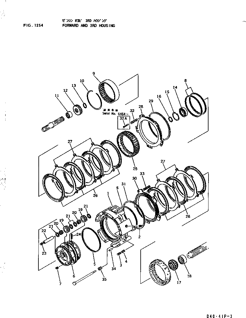 Схема запчастей Komatsu D41P-3 - ПЕРЕД. И 3 КОЖУХ ОСНОВН. МУФТА И ТРАНСМИССИЯ