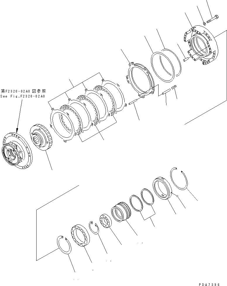 Схема запчастей Komatsu D41P-6K - ТРАНСМИССИЯ (1 МУФТА) СИЛОВАЯ ПЕРЕДАЧА И КОНЕЧНАЯ ПЕРЕДАЧА