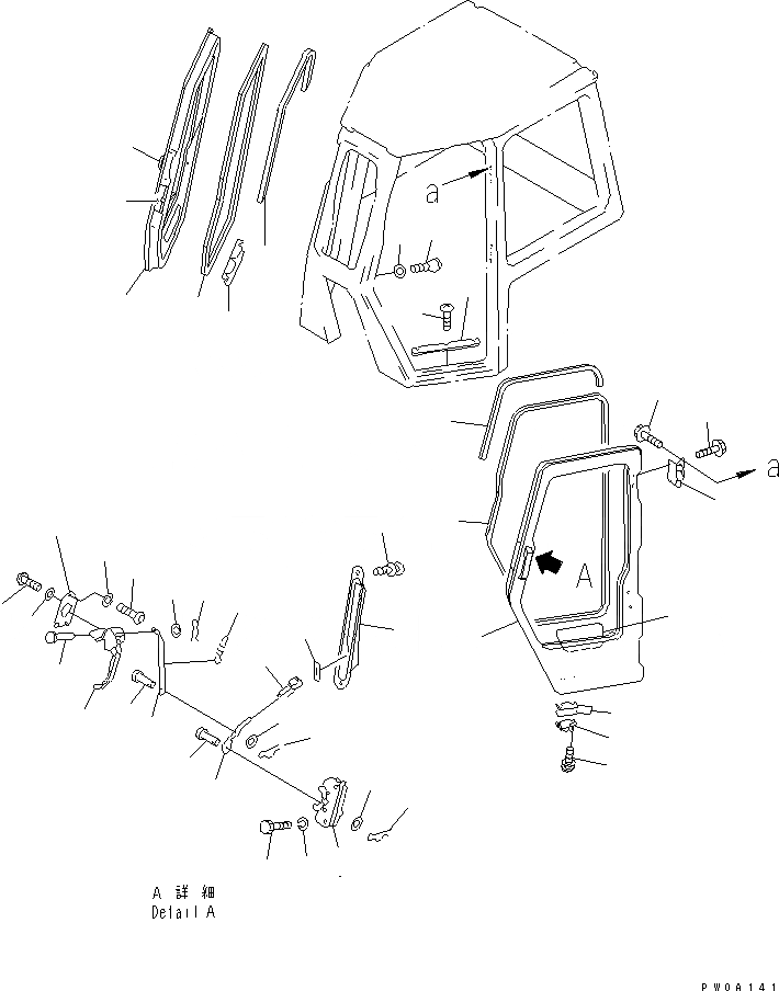 Схема запчастей Komatsu D41PF-6K - КАБИНА (ДВЕРЬ И ЗАМОК ДВЕРИ) КАБИНА ОПЕРАТОРА И СИСТЕМА УПРАВЛЕНИЯ