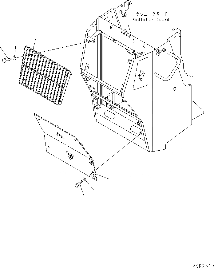 Схема запчастей Komatsu D41PF-6 - ЗАСЛОНКА РАДИАТОРА ЧАСТИ КОРПУСА
