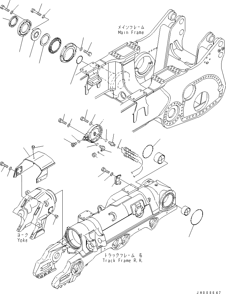 Схема запчастей Komatsu D475A-5 - ГУСЕНИЧНАЯ РАМА (PIVOT) (ПРАВ.) (ДЛЯ ДВОЙН. НАКЛОН. PICH DOZER)(№8-) ХОДОВАЯ