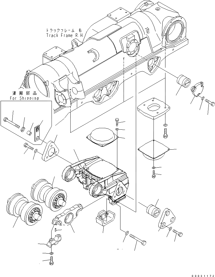 Схема запчастей Komatsu D475A-5 - ГУСЕНИЧНАЯ РАМА (ТЕЛЕЖКА) (ПРАВ.) (4) (ДЛЯ МАСЛ. ПЕСЧАН. СПЕЦ-Я.)(№9-) ХОДОВАЯ