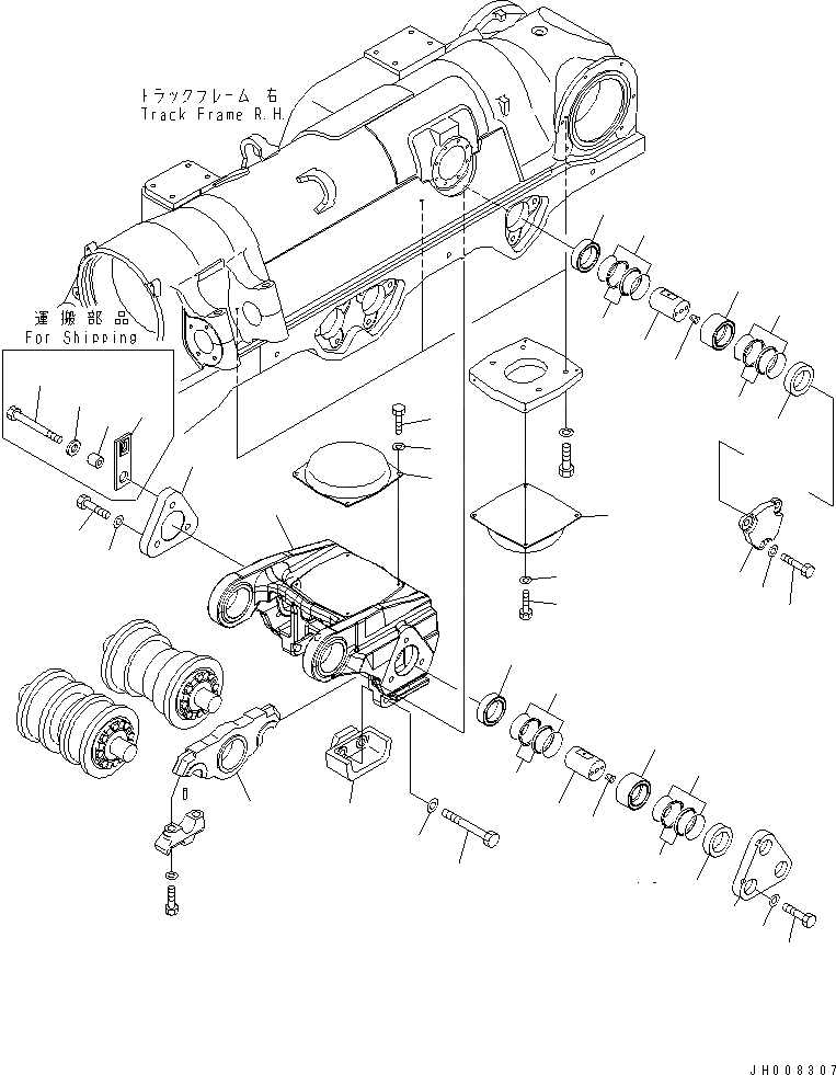Схема запчастей Komatsu D475A-5 - ГУСЕНИЧНАЯ РАМА (4 ТЕЛЕЖКА) (ПРАВ.) (ДЛЯ ДВОЙН. НАКЛОН. PICH DOZER)(№8-) ХОДОВАЯ