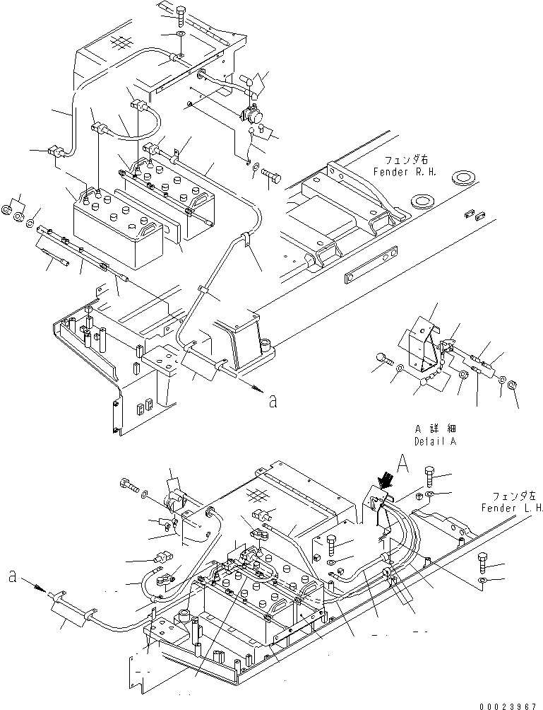 Схема запчастей Komatsu D475A-5A - АККУМУЛЯТОР И КРЫЛО ПРОВОДКА (С ISOLATOR ПЕРЕКЛЮЧАТЕЛЬ) ЧАСТИ КОРПУСА