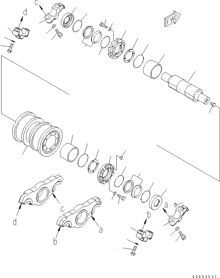 Схема запчастей Komatsu D475A-5E0 - ГУСЕНИЧНАЯ РАМА (ОПОРНЫЙ КАТОК) (ДВОЙН.) (4) (ПРАВ.) (/) (ПОЛН. ЗАЩИТА КАТКОВ) (МОРОЗОУСТОЙЧИВ. СПЕЦИФ-Я)(№-) ХОДОВАЯ