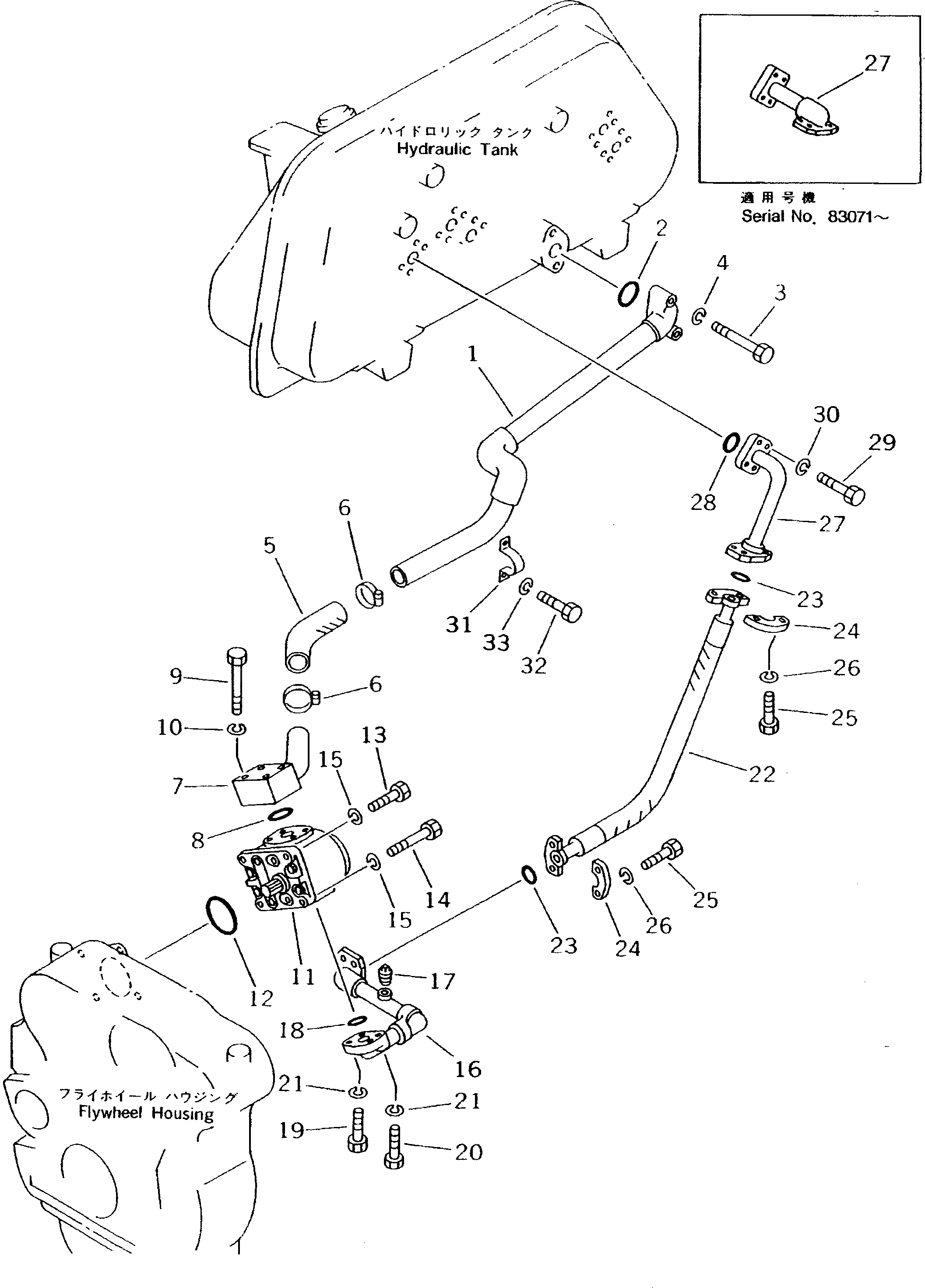 Схема запчастей Komatsu D50A-18 - ГИДРОЛИНИЯ (ИЗ БАКА В НАСОС - КЛАПАН) (ДЛЯ ПОВОРОТНОГО ОТВАЛА) ГИДРАВЛИКА