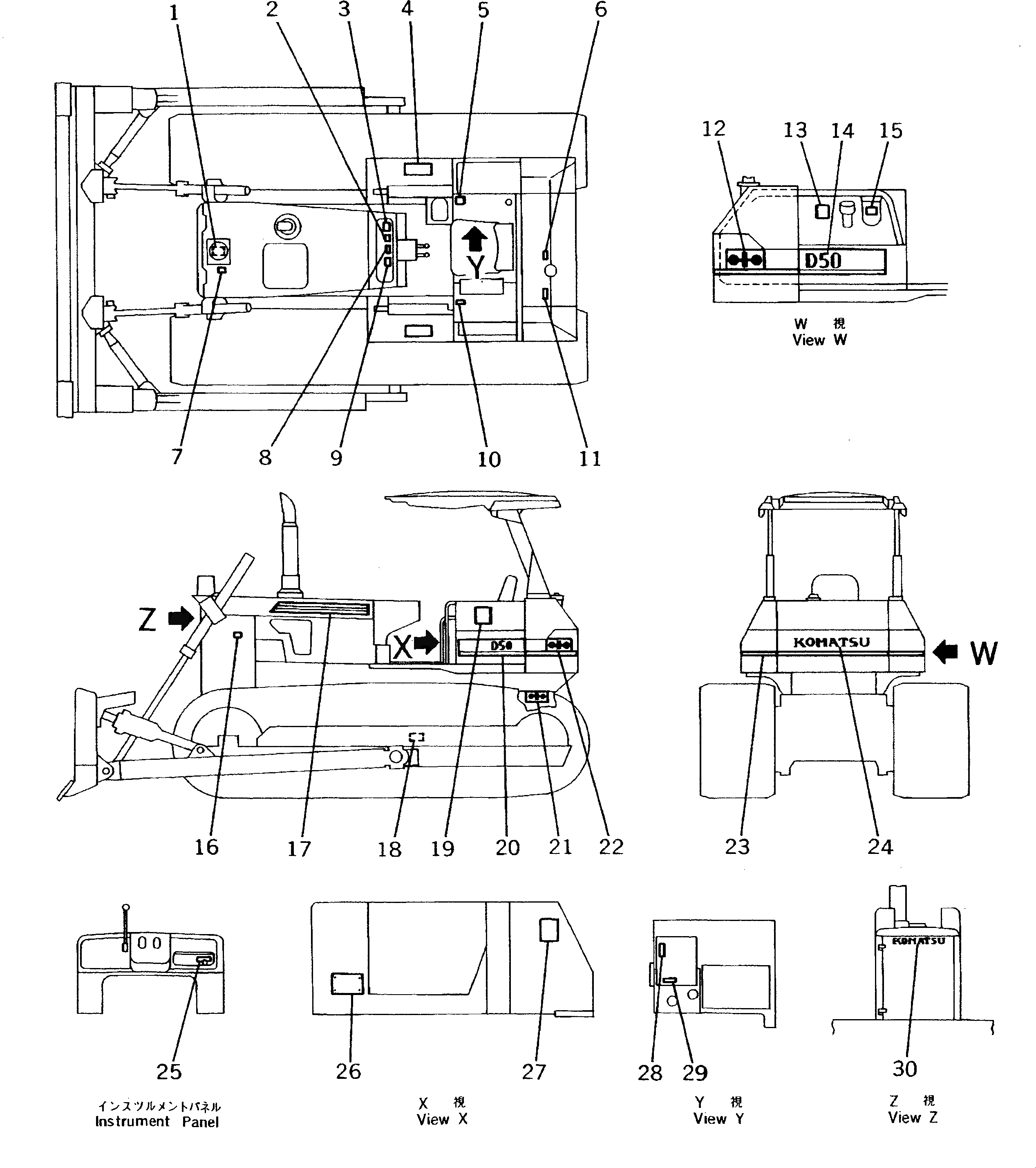 Схема запчастей Komatsu D50P-18 - МАРКИРОВКА (ЯПОН.)(№8-88) МАРКИРОВКА