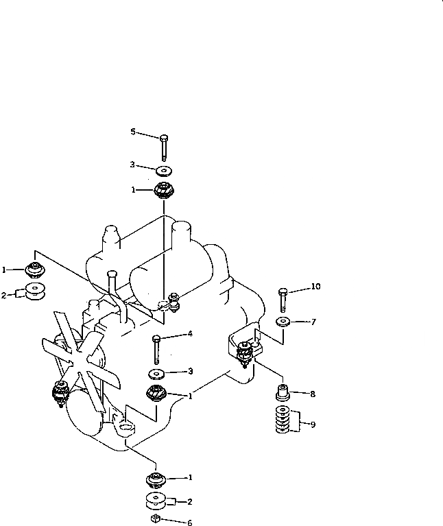 Схема запчастей Komatsu D58E-1B - КРЕПЛЕНИЕ ДВИГАТЕЛЯ КОМПОНЕНТЫ ДВИГАТЕЛЯ