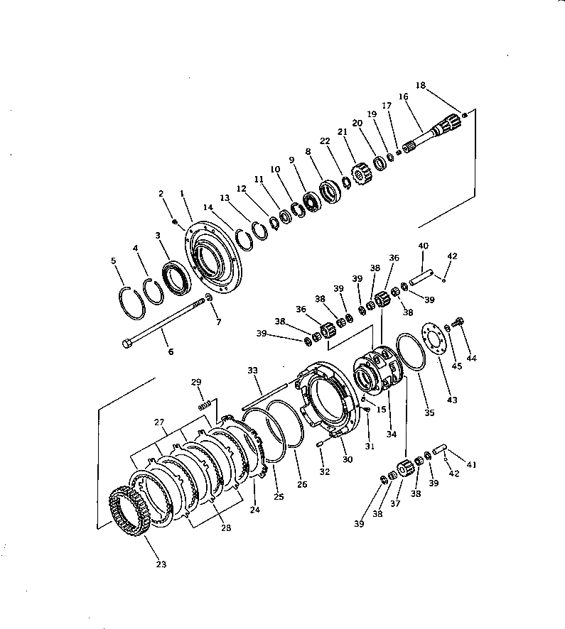 Схема запчастей Komatsu D58E-1B - ТРАНСМИССИЯ (ПЕРЕД. МУФТА И ВАЛ) СИЛОВАЯ ПЕРЕДАЧА И КОНЕЧНАЯ ПЕРЕДАЧА