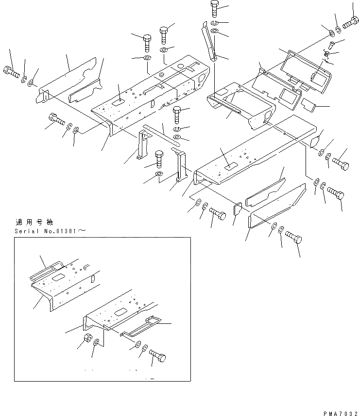 Схема запчастей Komatsu D58P-1 - КРЫЛО И ЗАДН. КРЫШКА (REGULATION OF ЕС DYNAMIC NOISE)(№899-) ЧАСТИ КОРПУСА