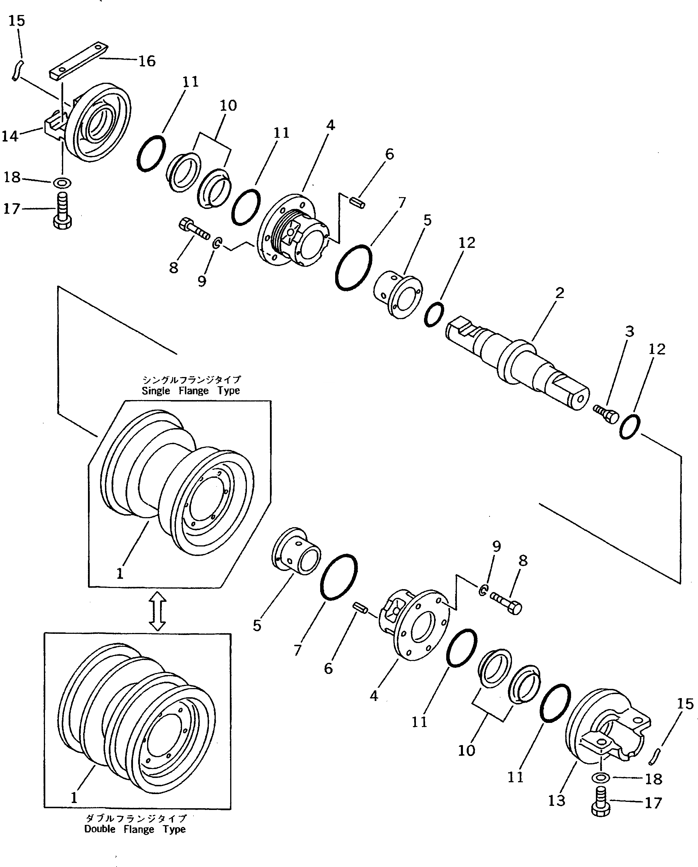 Схема запчастей Komatsu D58P-1C - ОПОРНЫЙ КАТОК (ДЛЯ ПОВОРОТН. ОТВАЛА С ИЗМ. УГЛОМ DOZER)(№8-8) ХОДОВАЯ