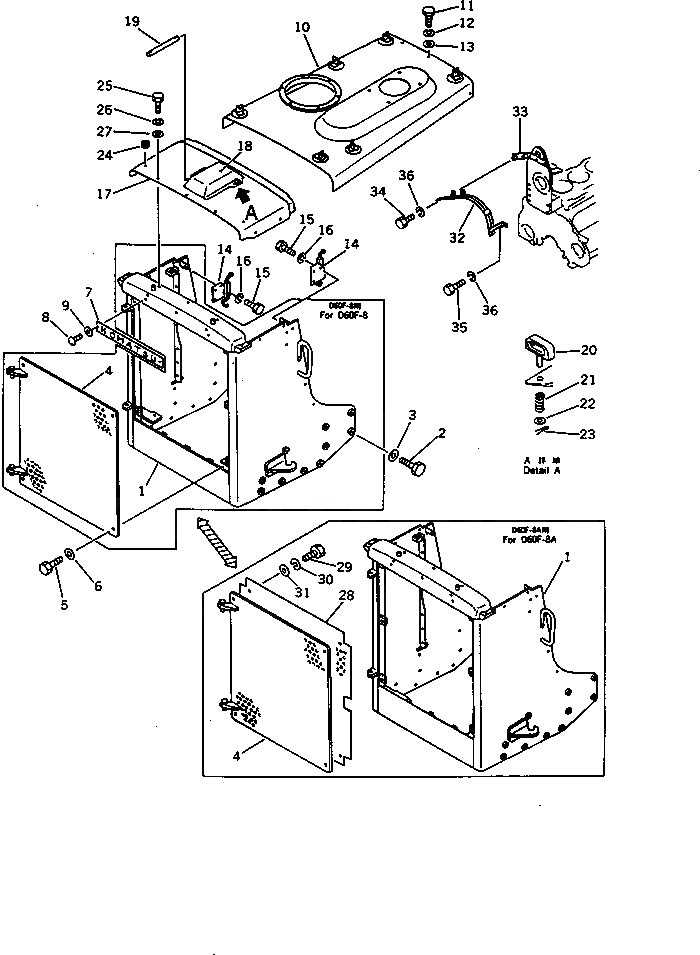 Схема запчастей Komatsu D60F-8A - КАПОТ И ЧАСТИ КОРПУСА ЧАСТИ КОРПУСА