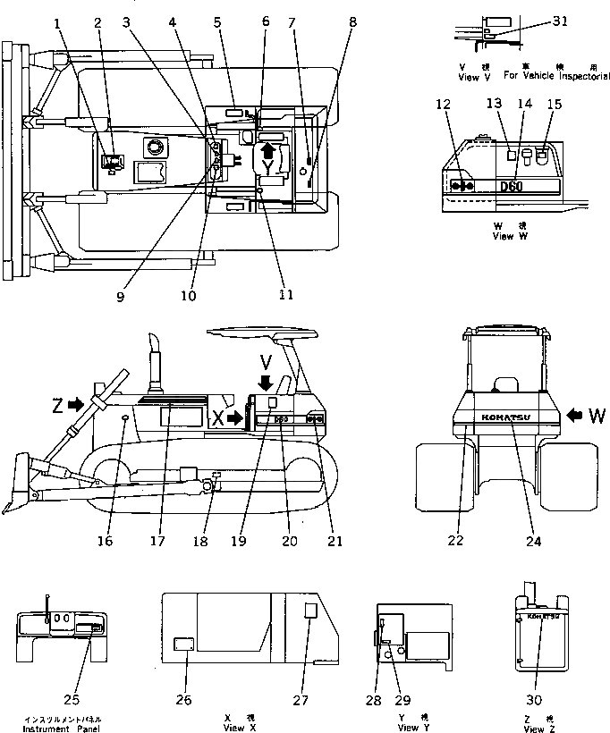 Схема запчастей Komatsu D60P-11D - МАРКИРОВКА (ЯПОН.) МАРКИРОВКА¤ ИНСТРУМЕНТ И РЕМКОМПЛЕКТЫ