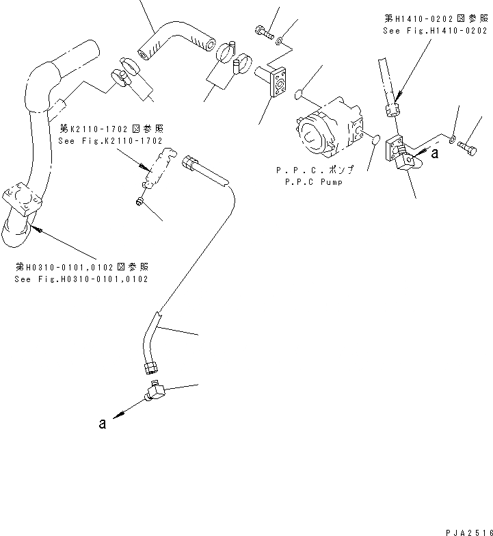 Схема запчастей Komatsu D60P-12 - ГИДР. НАСОС. ЛИНИЯ (P.P.C. ВСАСЫВ. И ПОДАЮЩ.)        (АККУМУЛЯТОР) ГИДРАВЛИКА